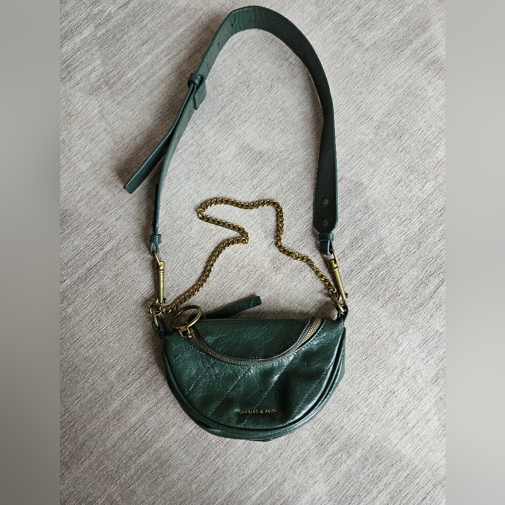 Charles and Keith Moon bag Green crossbody shoulder purse